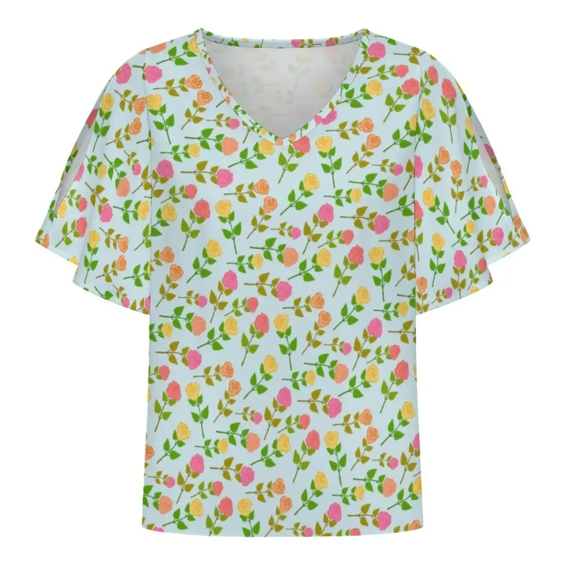 Women's V-Neck Cold Shoulder Flutter Sleeve Blouse — photo 4