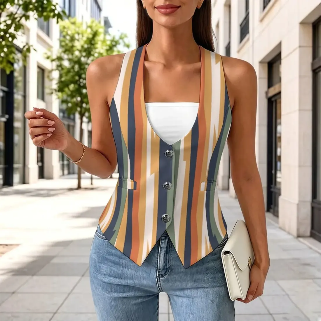 Women's Sleeveless Suit Vest with Buttons — photo 3