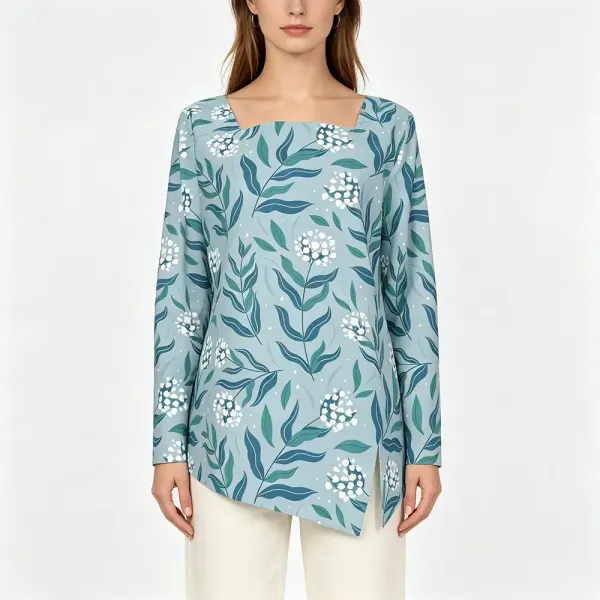 Women's Square Neck Top With Split Hem