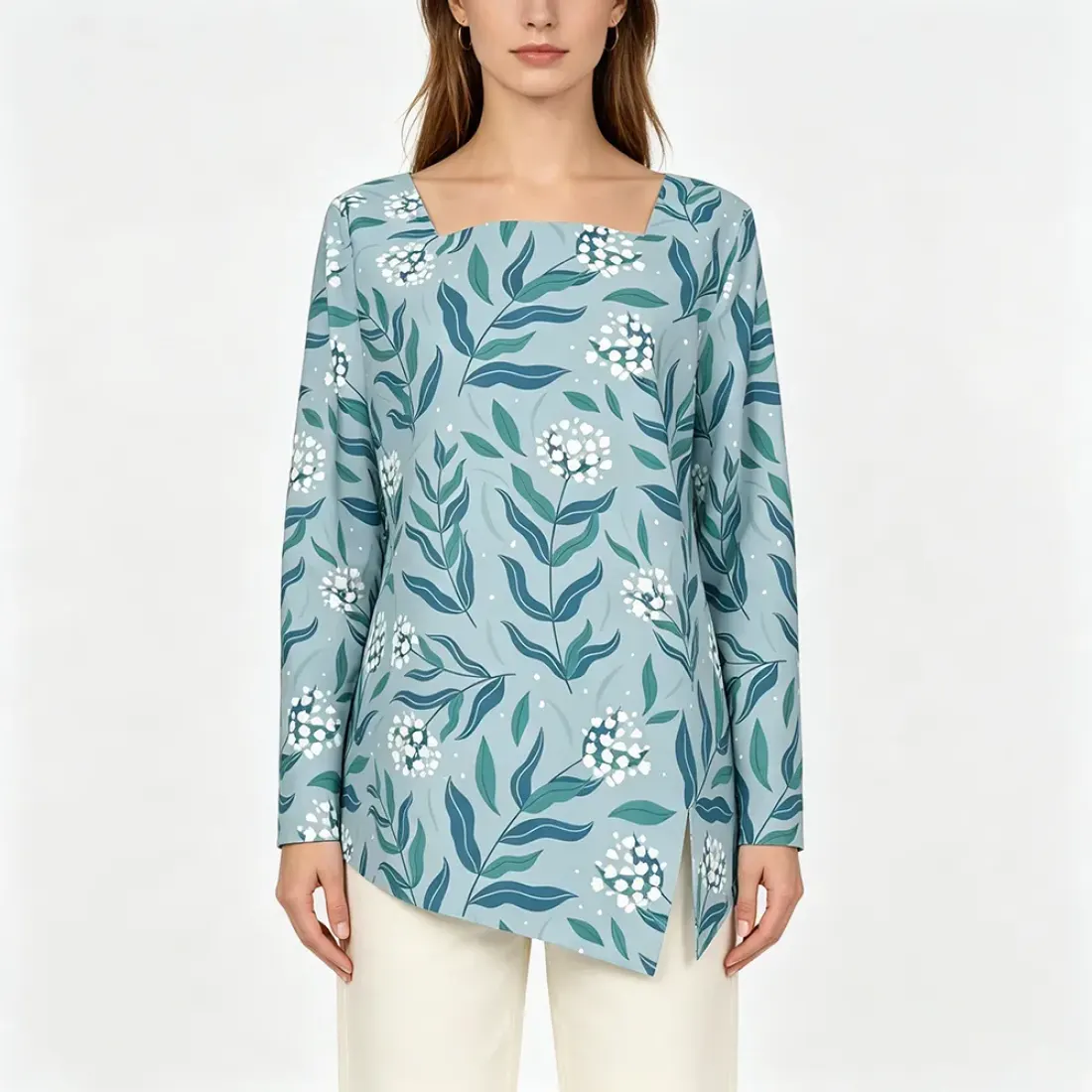 Women's Square Neck Top With Split Hem