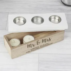 Personalised Wooden Triple Tea Light Box, Custom Engraved Candle Holder with White Top thumbnail 3