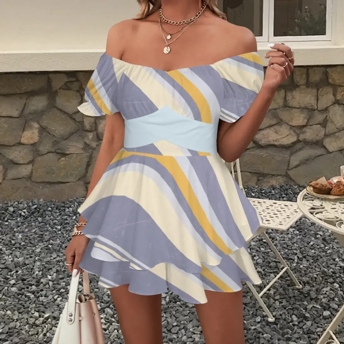 Women's Off Shoulder Ruffle Hem Dress