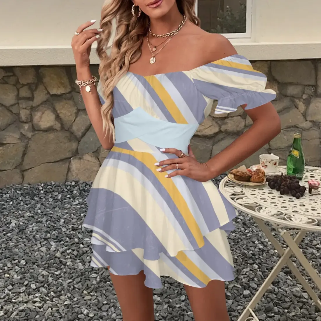 Women's Off Shoulder Ruffle Hem Dress — photo 2