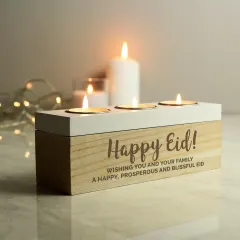 Personalised Wooden Triple Tea Light Box, Custom Engraved Candle Holder with White Top thumbnail 4