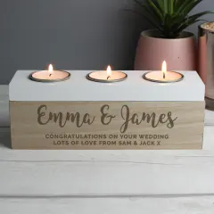Personalised Wooden Triple Tea Light Box, Custom Engraved Candle Holder with White Top thumbnail 5