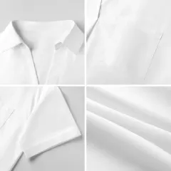 Women's V-neck Short Sleeve Blouse with Chest Pocket thumbnail 6