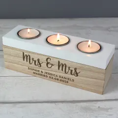 Personalised Wooden Triple Tea Light Box, Custom Engraved Candle Holder with White Top thumbnail 6