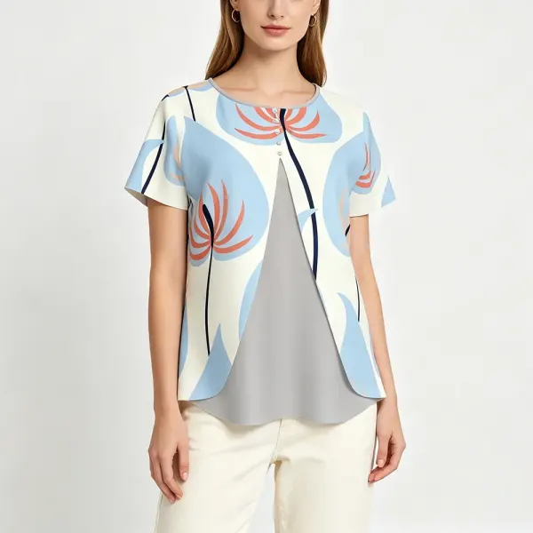 Women's Layered Front Shirt with Decorative Button