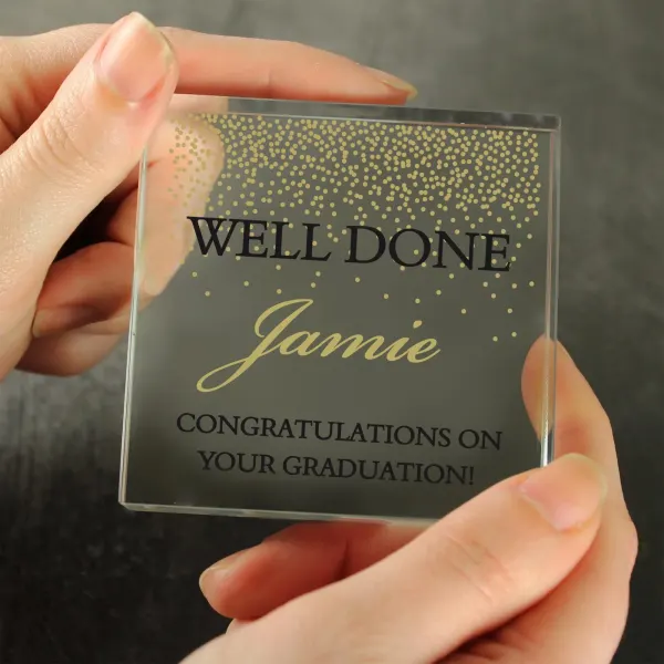 Personalised Gold Confetti Crystal Token, Custom Glass Keepsake, Wedding Anniversary Gift UK
