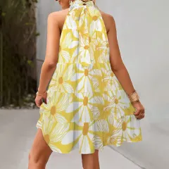Halter Pleated Sleeveless Casual Dresses thumbnail 3