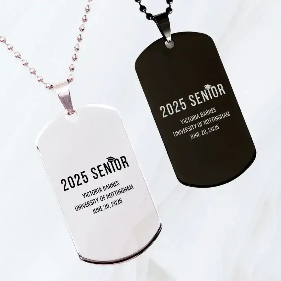 Personalized Graduation Dog Tag Necklace: Custom 2025 Senior Jewelry, Class of 2025 Gifts