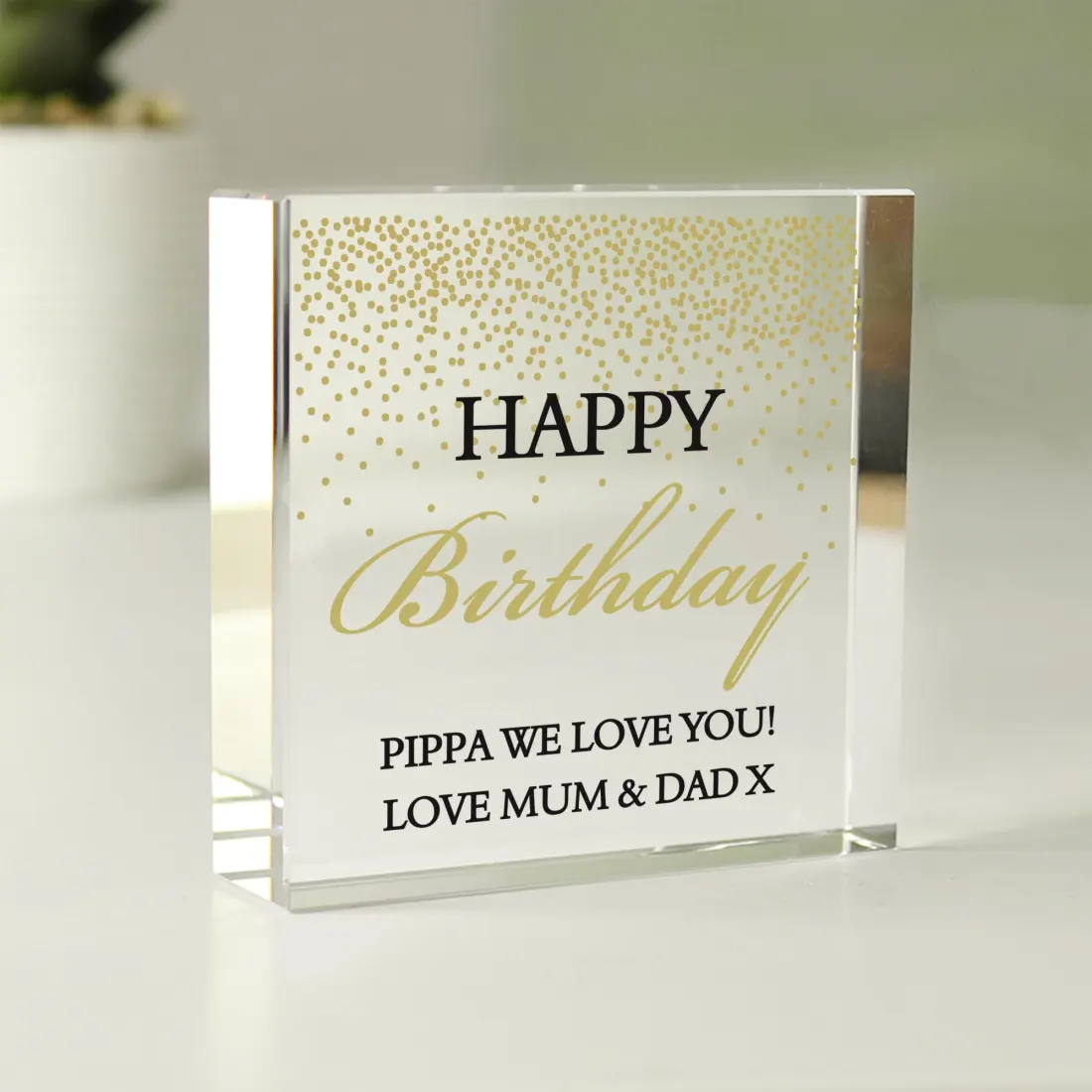 Personalised Gold Confetti Crystal Token, Custom Glass Keepsake, Wedding Anniversary Gift UK — photo 4