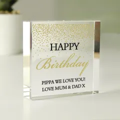 Personalised Gold Confetti Crystal Token, Custom Glass Keepsake, Wedding Anniversary Gift UK thumbnail 4