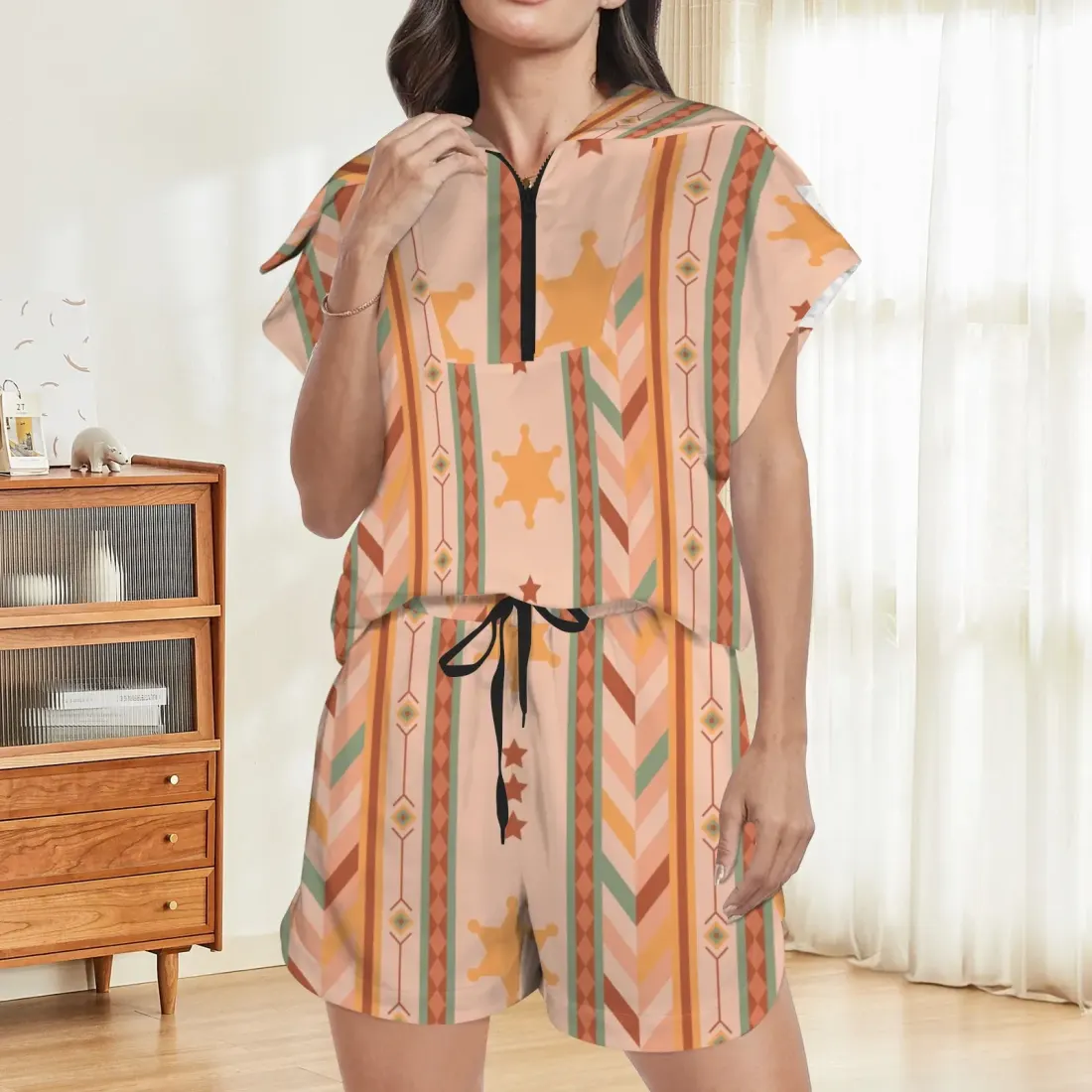 Women's Collared Half-Zip Top with Drawstring Shorts Set — photo 6