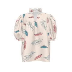 Women's Ruffle High Neck Puff Sleeve Top thumbnail 2