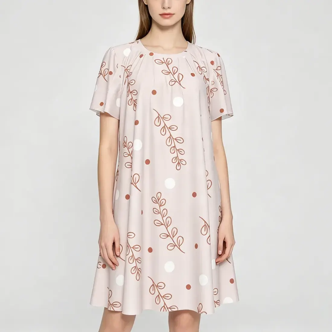 Women's Crew Neck Ruched Bubble Sleeve Dress