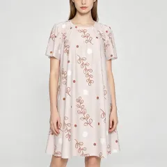 Women's Crew Neck Ruched Bubble Sleeve Dress thumbnail 1