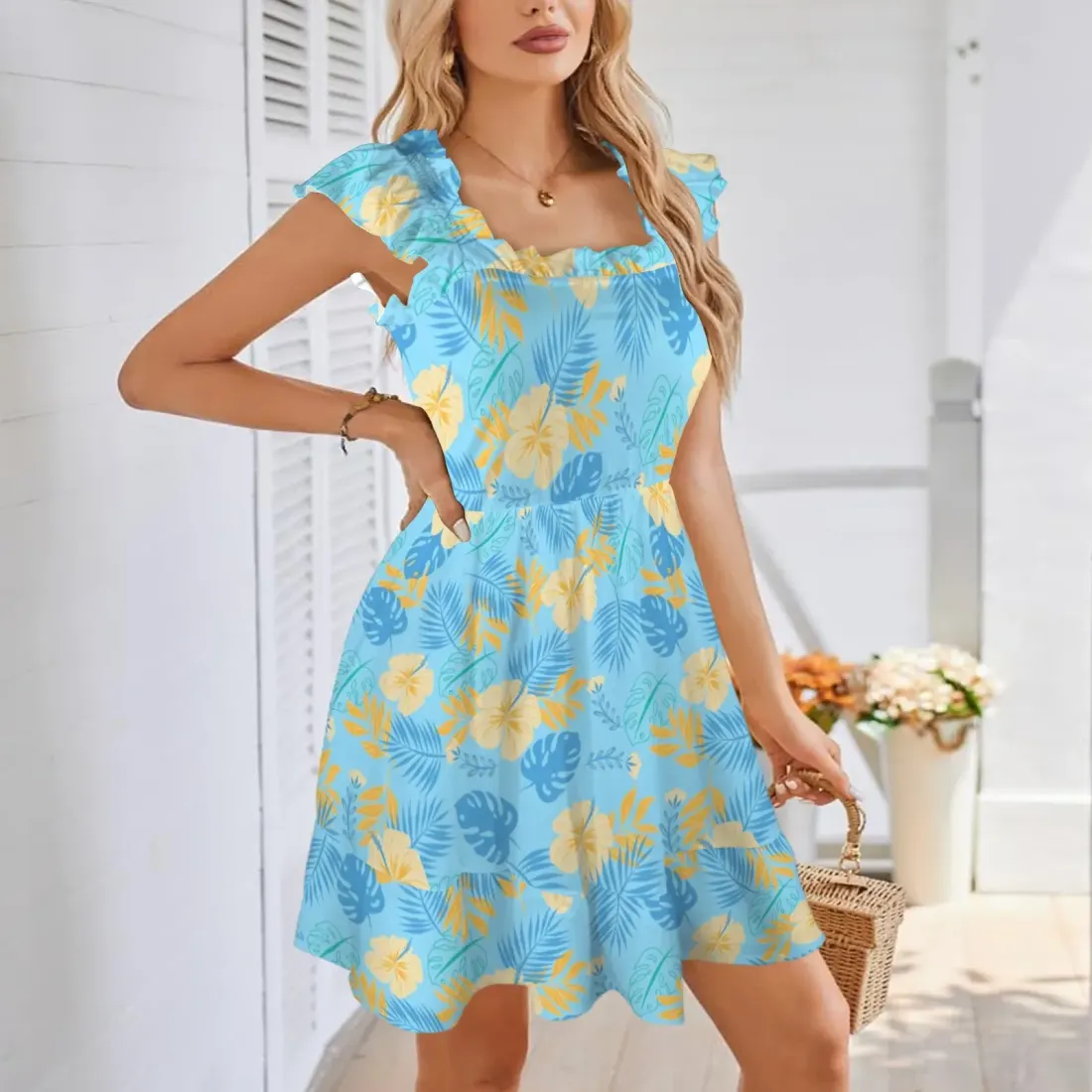 Women's Square Neck Sleeveless Ruffle Strap Dress — photo 2