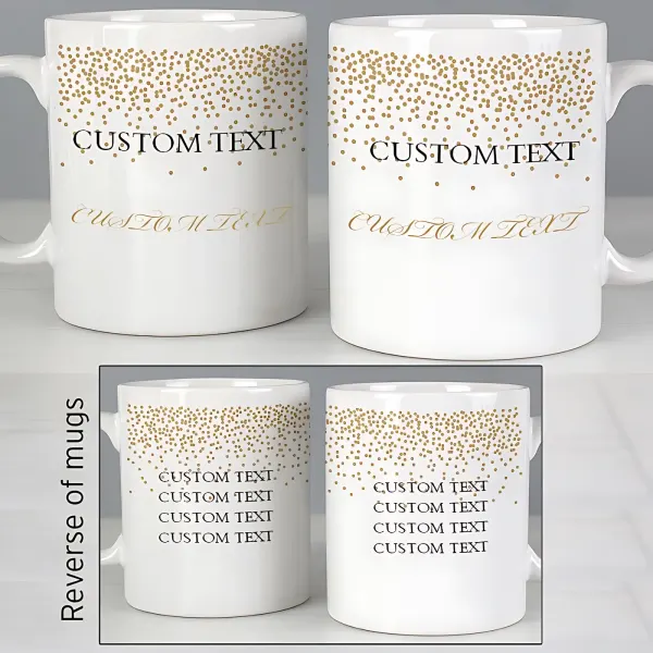 Personalised Gold Confetti Wedding Mug Set, Custom Mr and Mrs Ceramic Cups