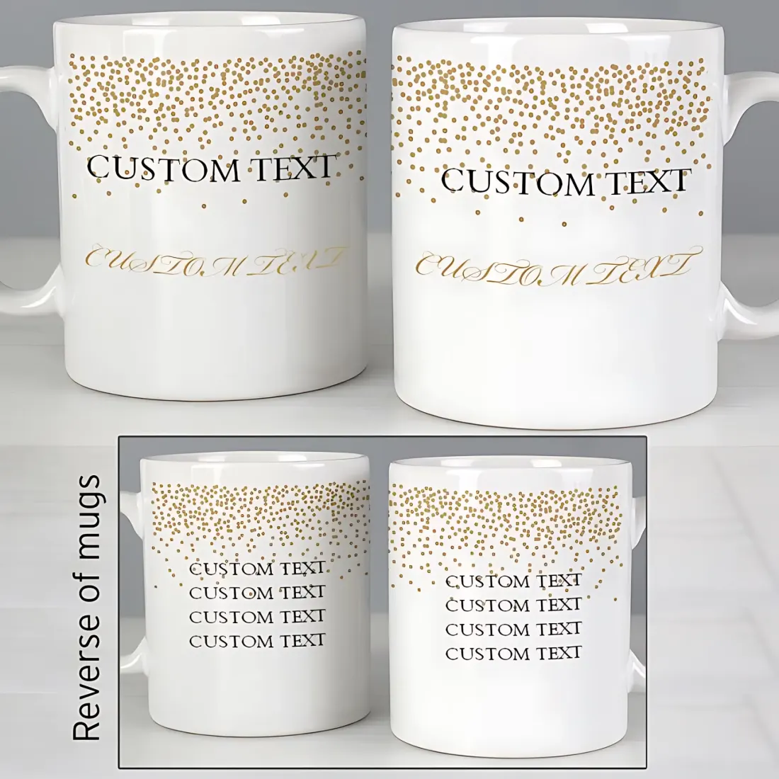 Personalised Gold Confetti Wedding Mug Set, Custom Mr and Mrs Ceramic Cups — photo 2