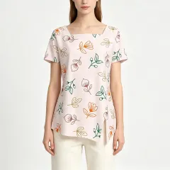Women's Square Neck Asymmetrical Hem Short Sleeve T-Shirt thumbnail 1