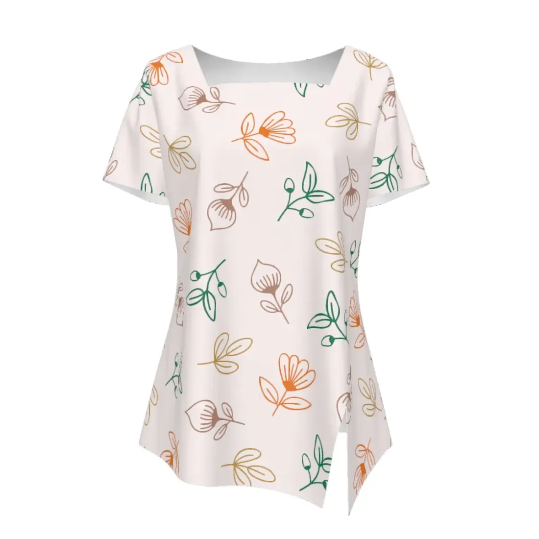 Women's Square Neck Asymmetrical Hem Short Sleeve T-Shirt — photo 2