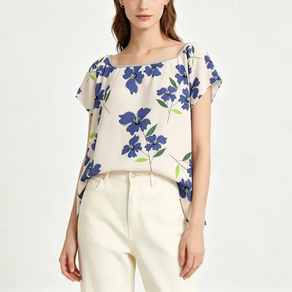 Women's Casual Crew Neck Pleated Shirt