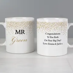 Personalised Gold Confetti Wedding Mug Set, Custom Mr and Mrs Ceramic Cups thumbnail 3