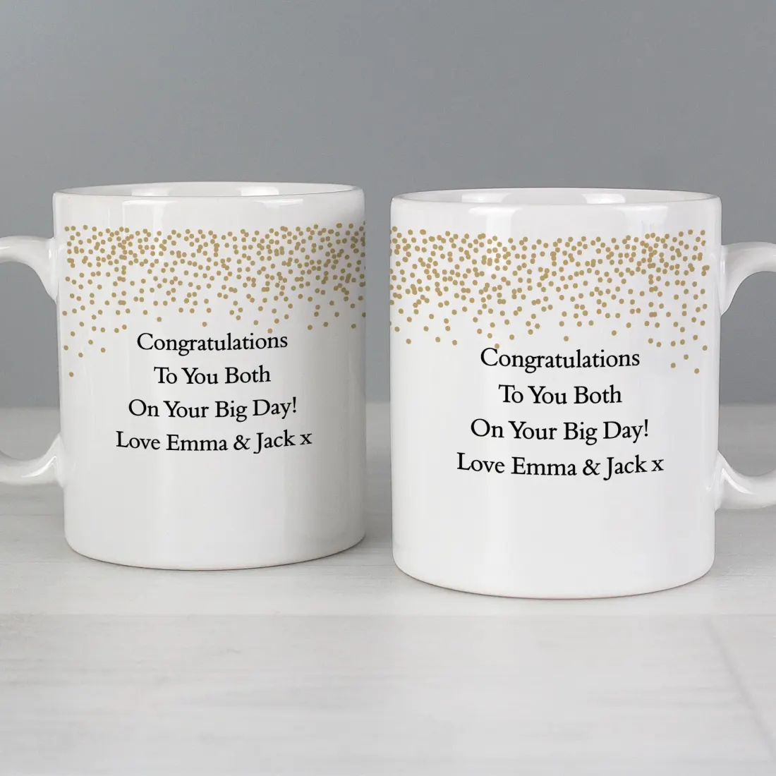 Personalised Gold Confetti Wedding Mug Set, Custom Mr and Mrs Ceramic Cups — photo 4