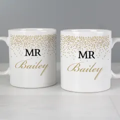 Personalised Gold Confetti Wedding Mug Set, Custom Mr and Mrs Ceramic Cups thumbnail 6