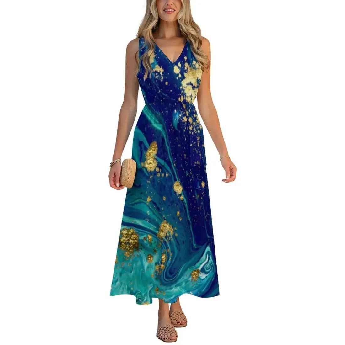 Sleeveless V-neck Midi Dress