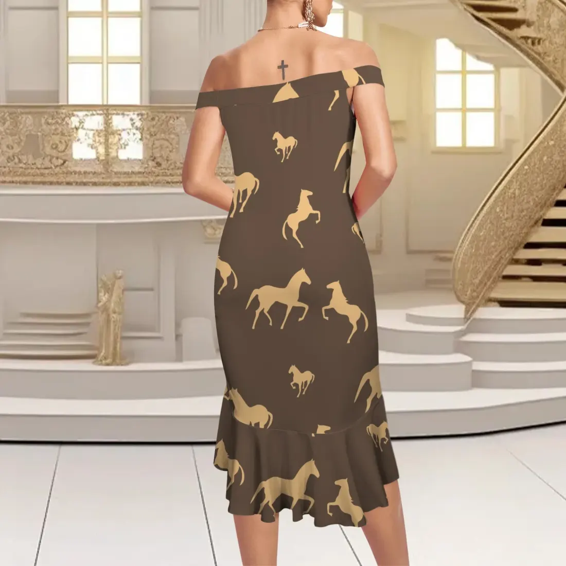 Women's Off-Shoulder Dress with Ruffle Hem — photo 3