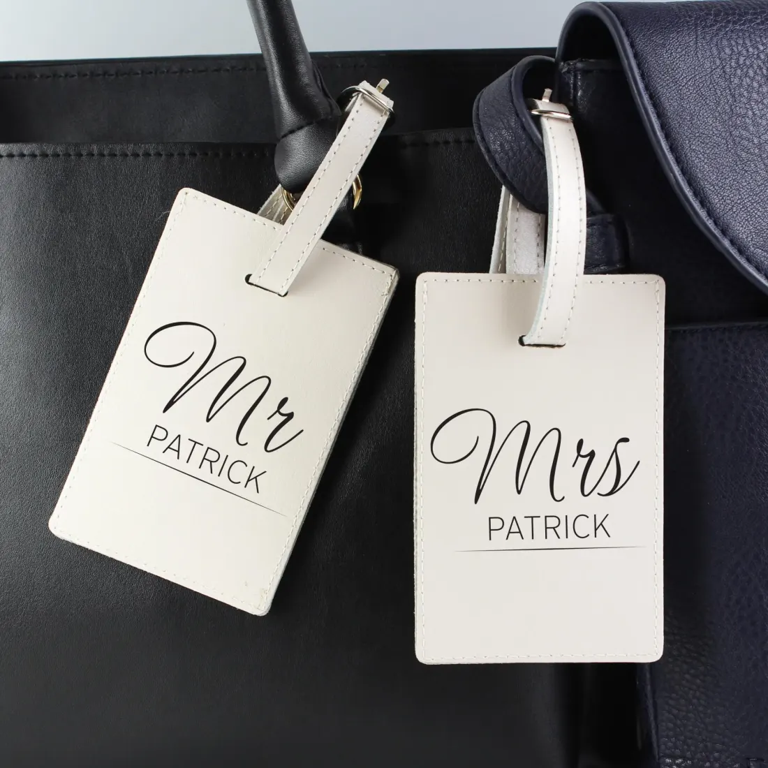 Personalised Couples Cream Luggage Tags, Mr And Mrs Suitcase Labels, Classic Travel Gift UK