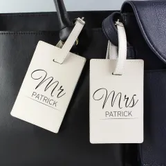 Personalised Couples Cream Luggage Tags, Mr And Mrs Suitcase Labels, Classic Travel Gift UK thumbnail 1