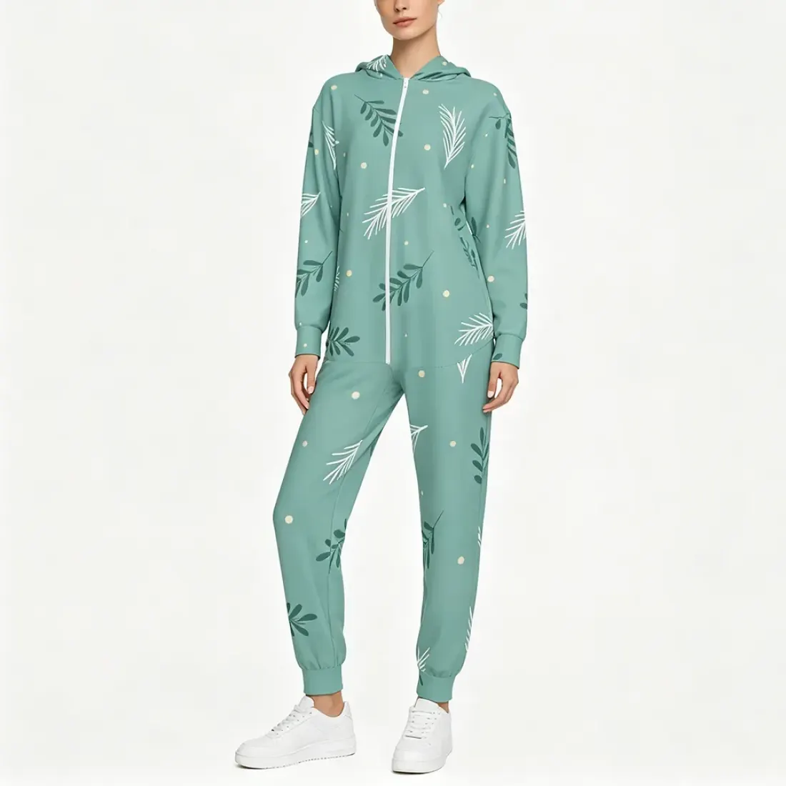 Women's Long-sleeve Hooded Zipper Sweatshirt and Sweatpants Set.