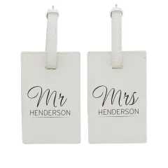 Personalised Couples Cream Luggage Tags, Mr And Mrs Suitcase Labels, Classic Travel Gift UK thumbnail 3