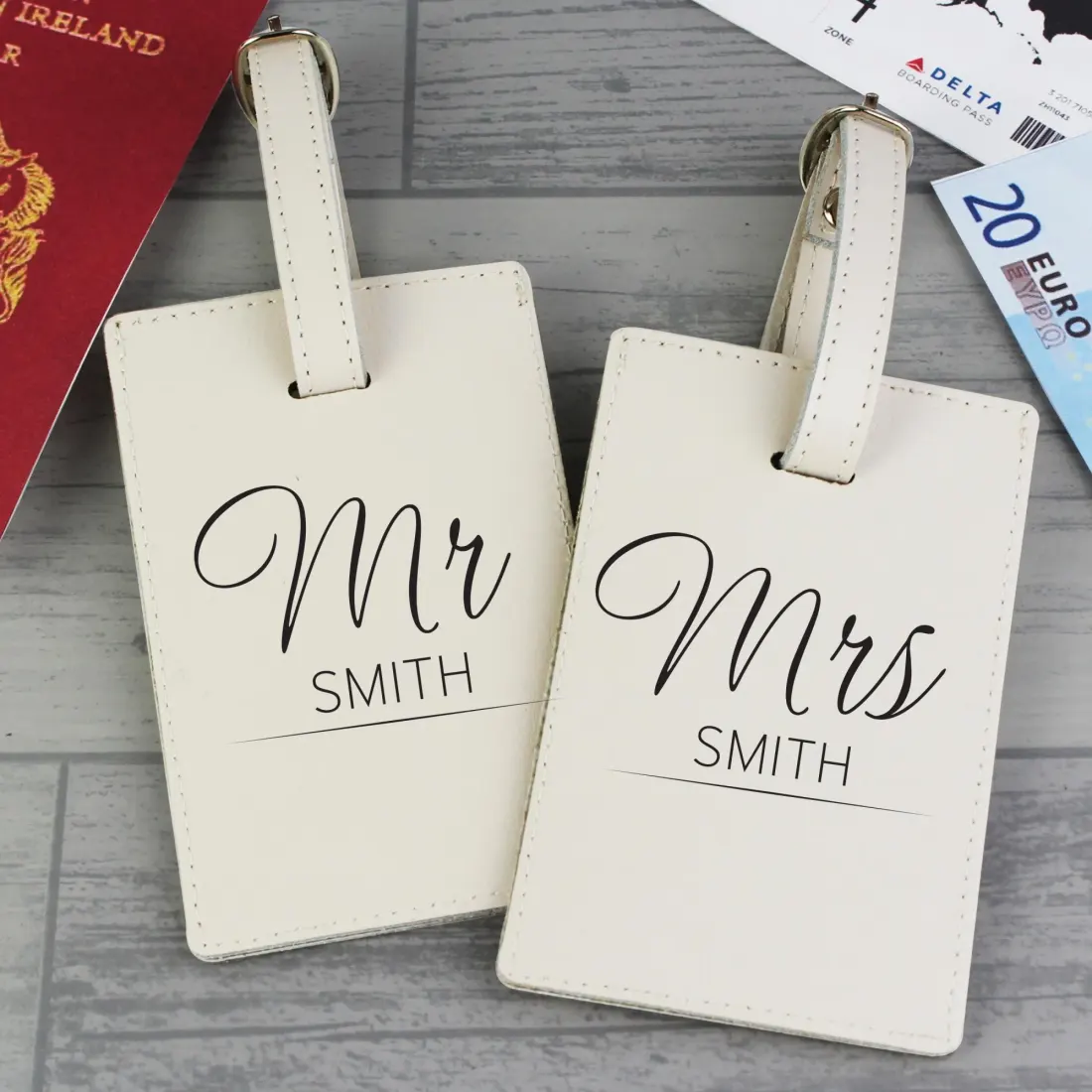 Personalised Couples Cream Luggage Tags, Mr And Mrs Suitcase Labels, Classic Travel Gift UK — photo 4