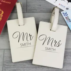 Personalised Couples Cream Luggage Tags, Mr And Mrs Suitcase Labels, Classic Travel Gift UK thumbnail 4
