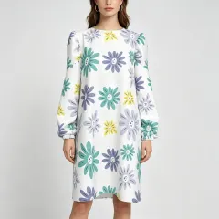 Women's Round Neck Puff Sleeve Long Sleeve Dress thumbnail 1