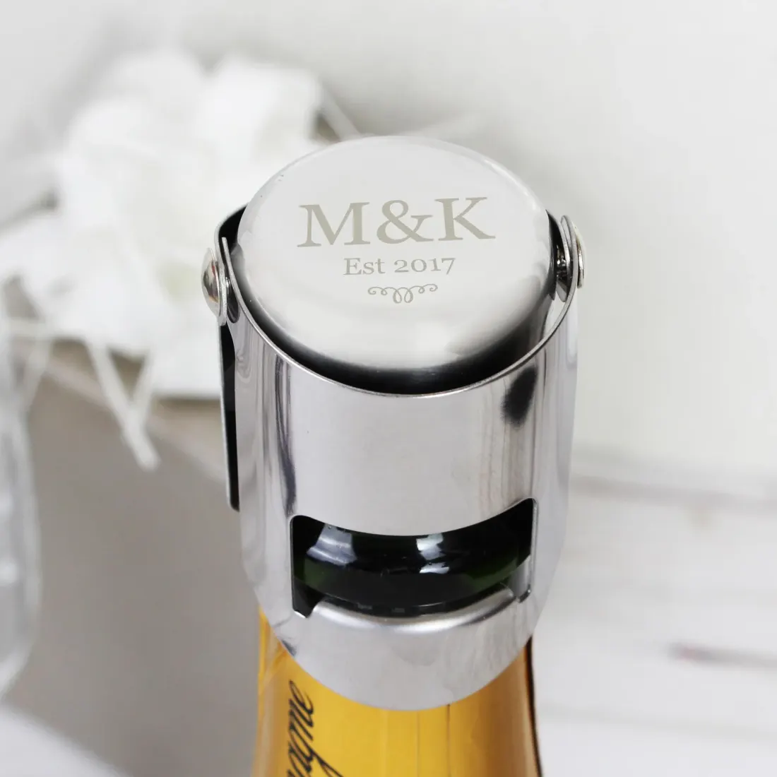 Personalised Monogram Bottle Stopper, Engraved Champagne Wine Saver, Custom Initials Gift UK — photo 3