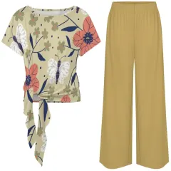Women's Side-Tie Short Sleeve Top & Wide-Leg Pants Set thumbnail 5