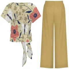 Women's Side-Tie Short Sleeve Top & Wide-Leg Pants Set thumbnail 6