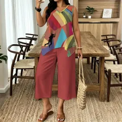 Sleeveless Top & Cropped Wide-Leg Pants Set thumbnail 1