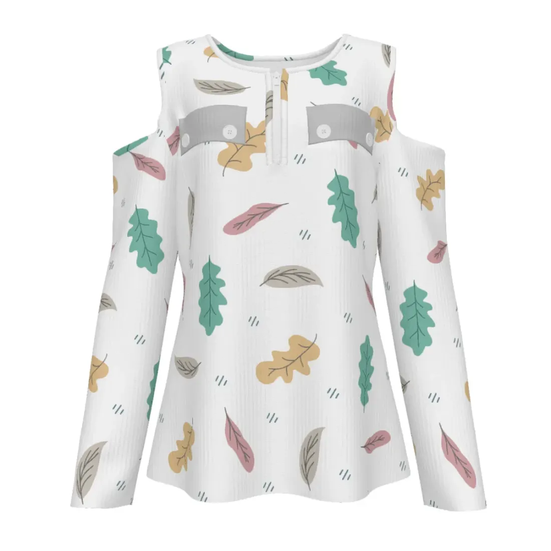 Women's Half Zip Cold Shoulder T-Shirt with Pockets — photo 2