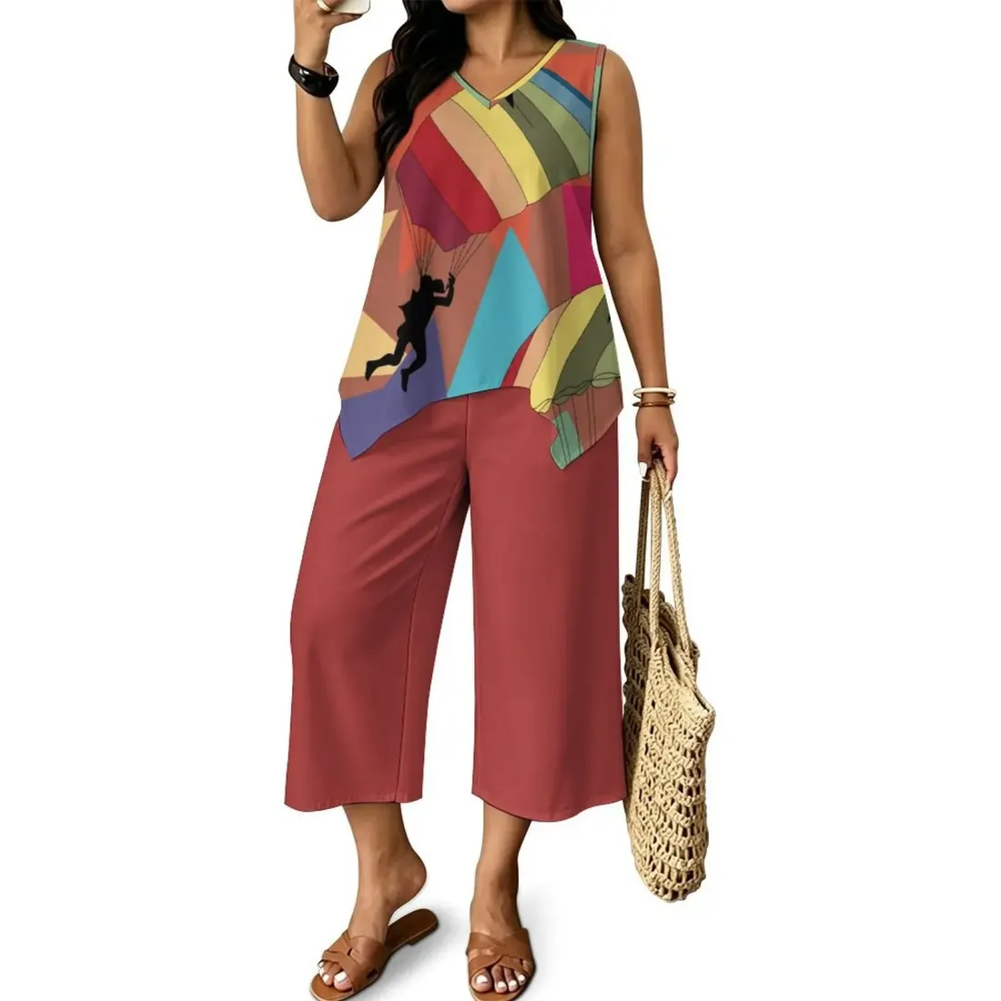 Sleeveless Top & Cropped Wide-Leg Pants Set — photo 2
