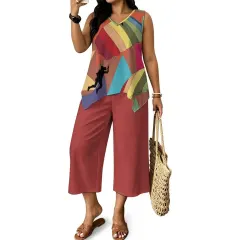 Sleeveless Top & Cropped Wide-Leg Pants Set thumbnail 2
