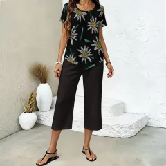 Short Sleeve Top & Cropped Wide-Leg Pants Set thumbnail 1