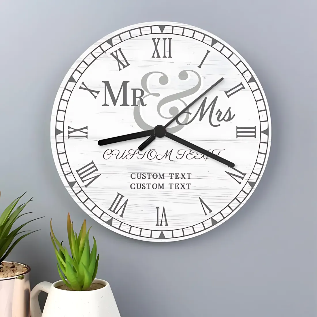 Personalised Wooden Clock, Custom Mr and Mrs Wedding Gift, Anniversary Keepsake, Rustic Home Decor — photo 2