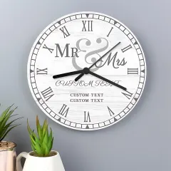 Personalised Wooden Clock, Custom Mr and Mrs Wedding Gift, Anniversary Keepsake, Rustic Home Decor thumbnail 2