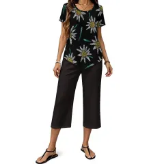 Short Sleeve Top & Cropped Wide-Leg Pants Set thumbnail 2